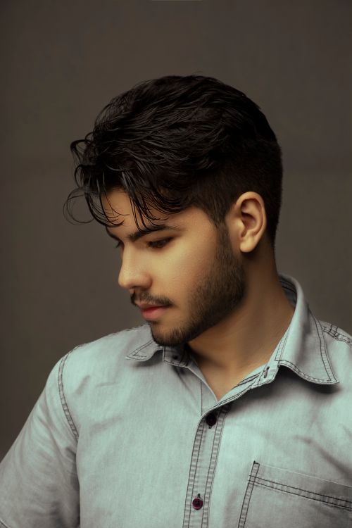 Free Elegant portrait of a young man with beard in a studio setting. Stock Photo