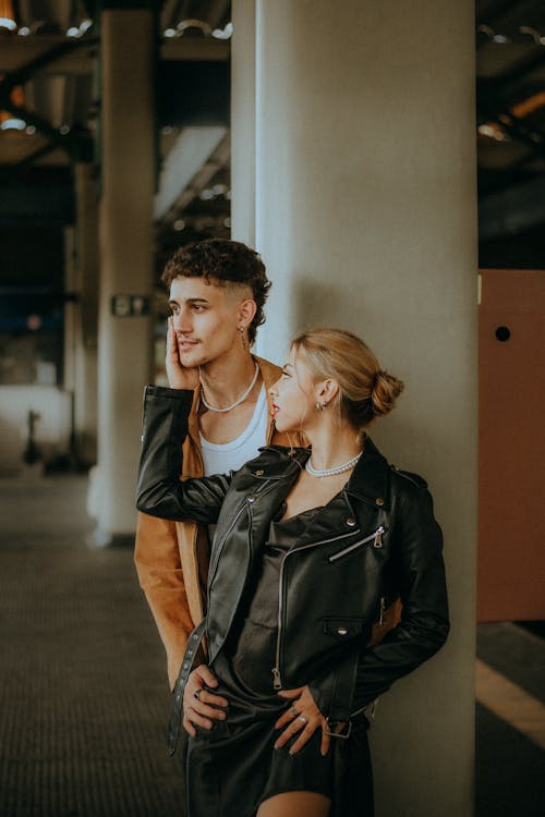 Couple Embracing on Railway Station Platform