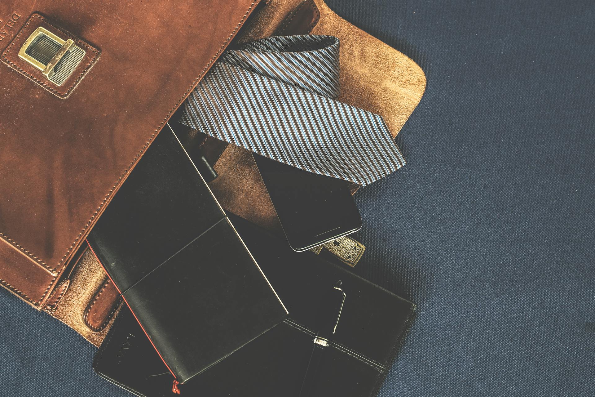 Black Leather Wallet Near the Necktie