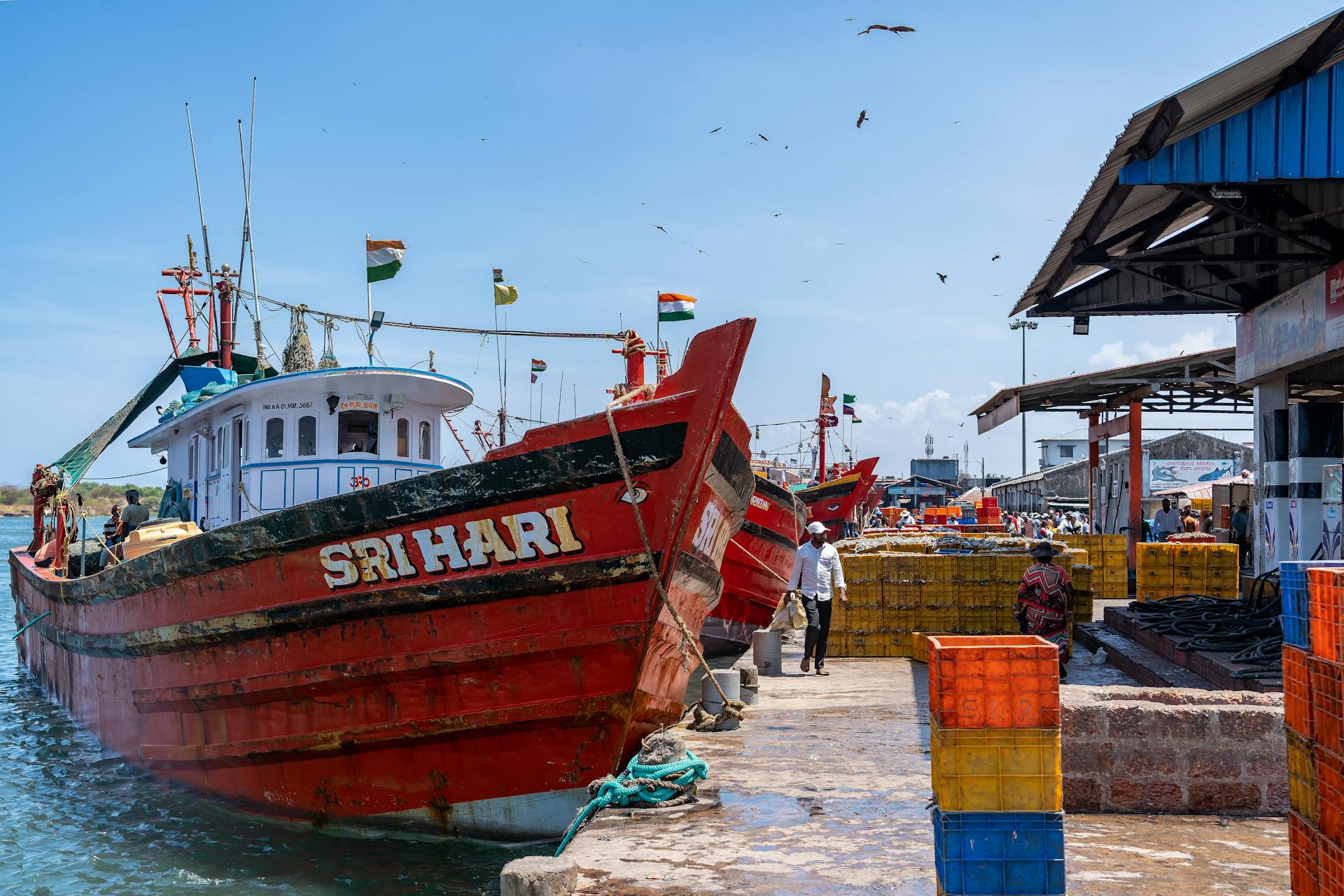 Moored Vessel with Indian Flags