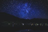 平静的湖面倒映着令人叹为观止的星空与山峦剪影