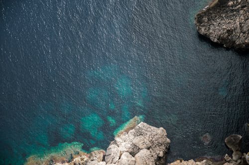 Aerial View of Rock and Water