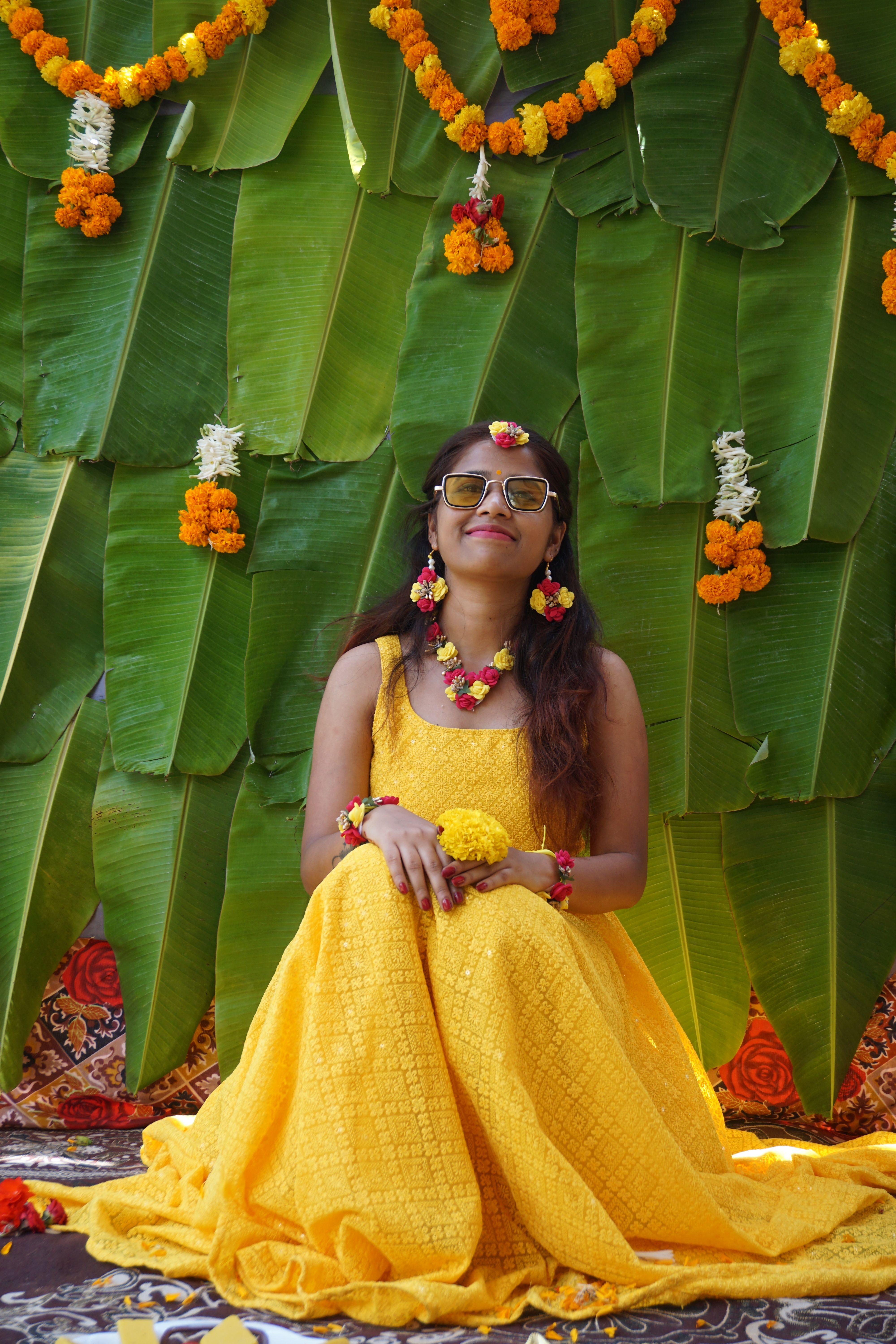 Woman Posing in Sunglasses and Yellow Dress · Free Stock Photo