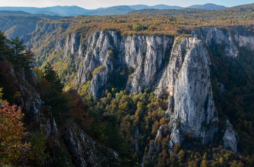 Free Breathtaking aerial view of limestone cliffs and autumn forest near Belgrade, Serbia. Stock Photo