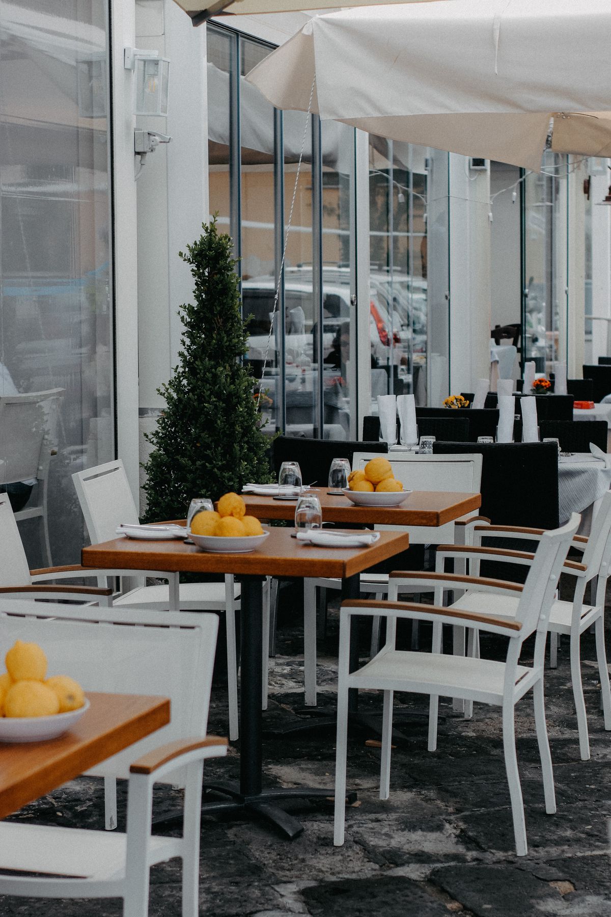 Italian outdoor restaurant table with lemons