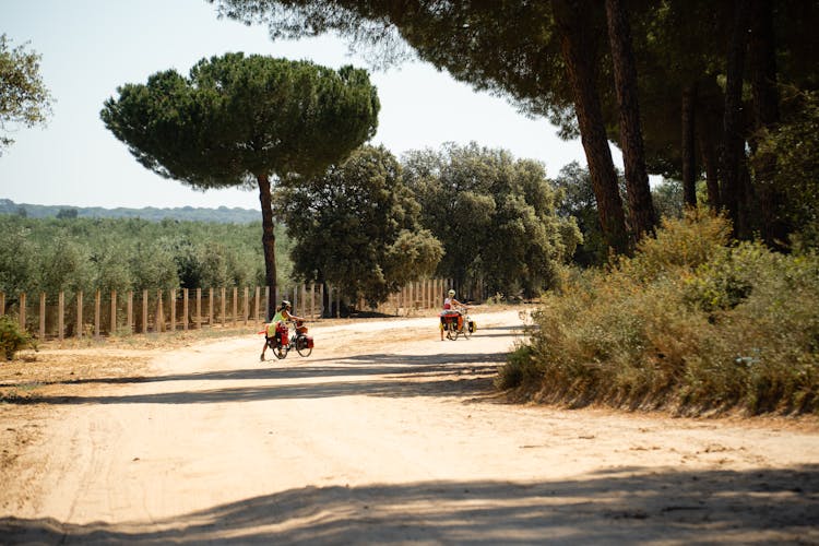 People Cycling On Dirt Road In Count