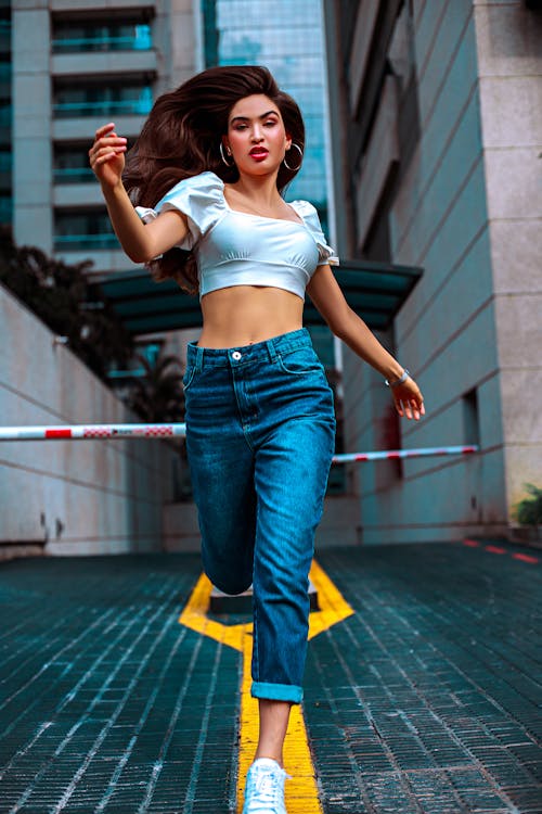 Woman Running on Street