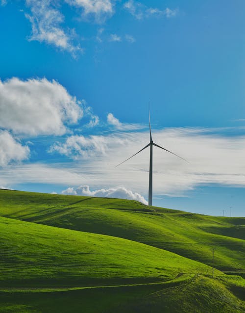 Green Hill and Wind Turbine behind