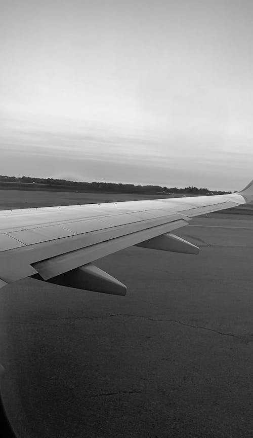 View of the Airplane Wing from the Window 
