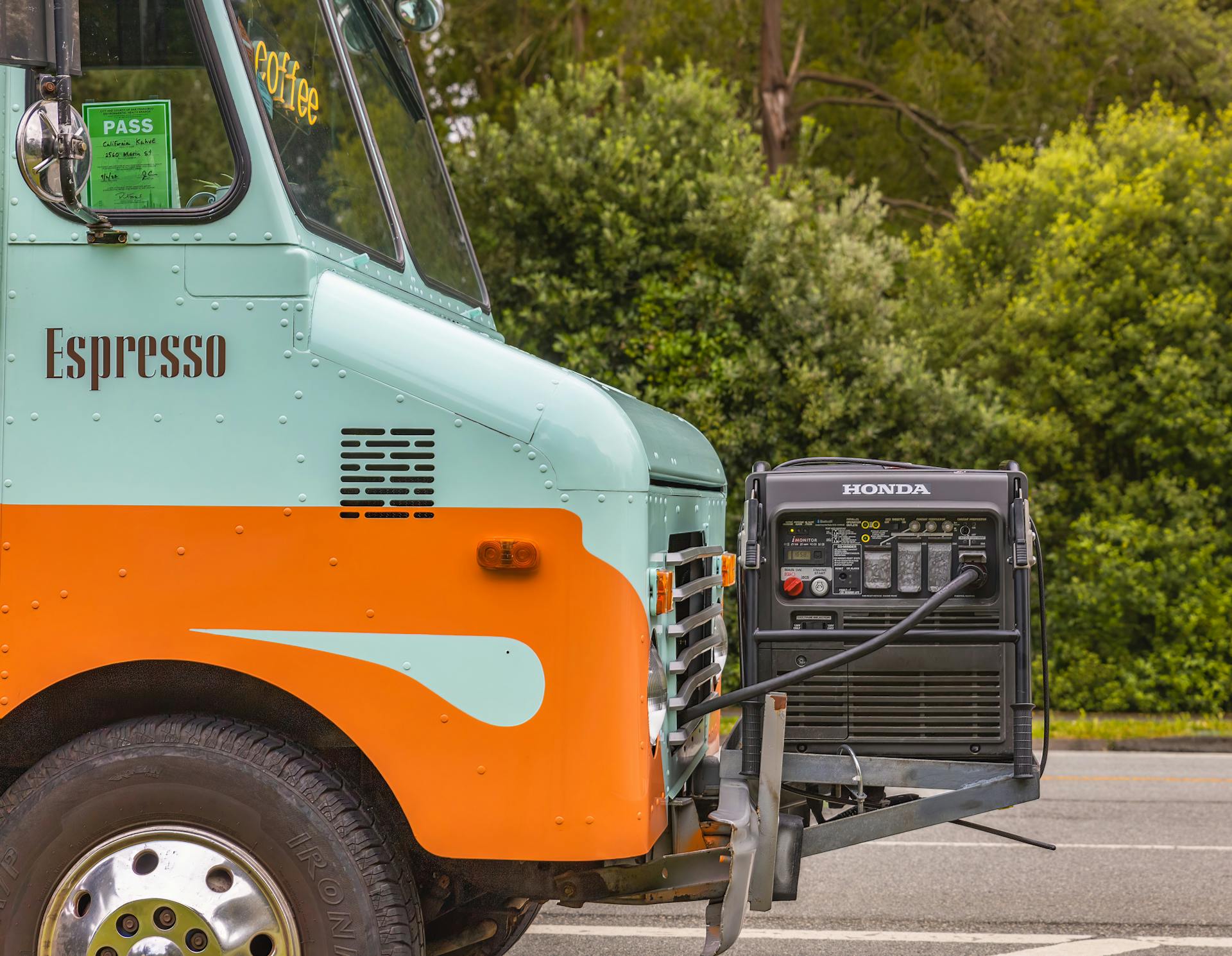 Food Truck with Power Generator on the Road