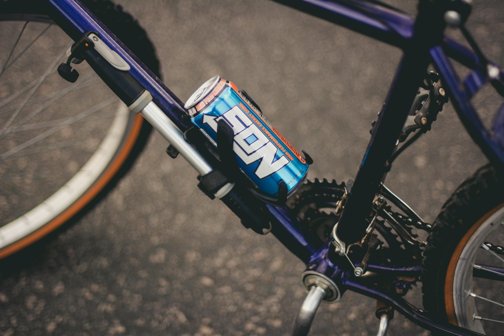 Close-up of Canned Energy Drink on Bicycle