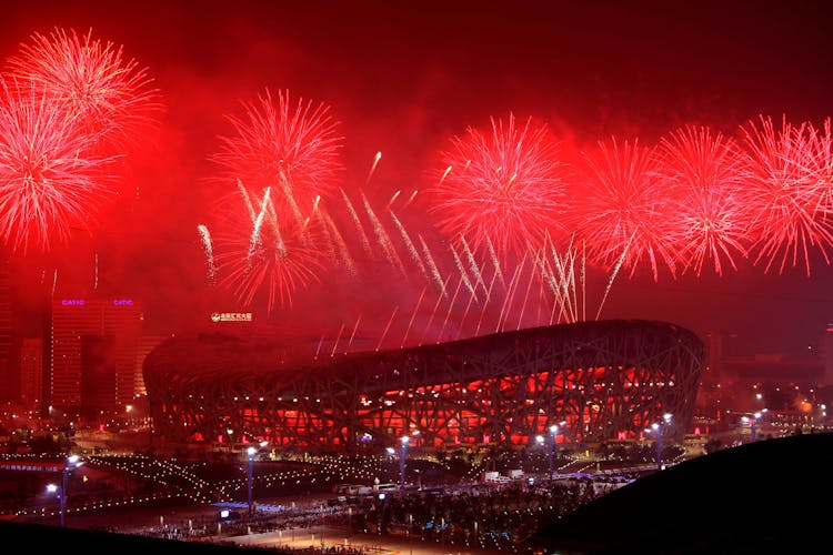 Fireworks Over And Olympic Stadium In Beijing