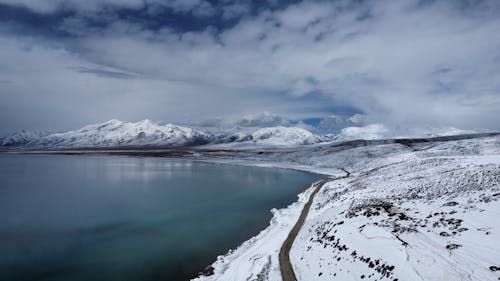 View of the Shore and Snowcapped Land in Polar Climate Area 