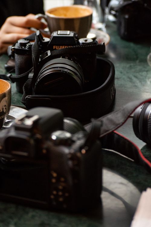 Free Close-up of cameras and coffee on a table in a İstanbul café. Stock Photo