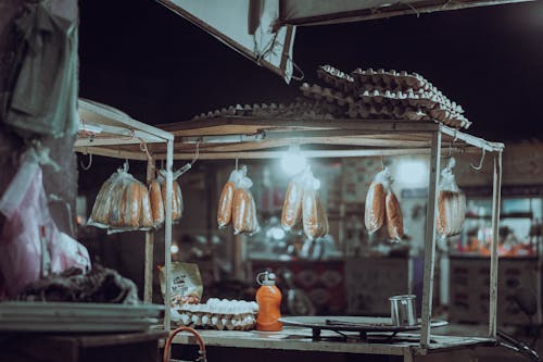 Lights over Food Stand at Night