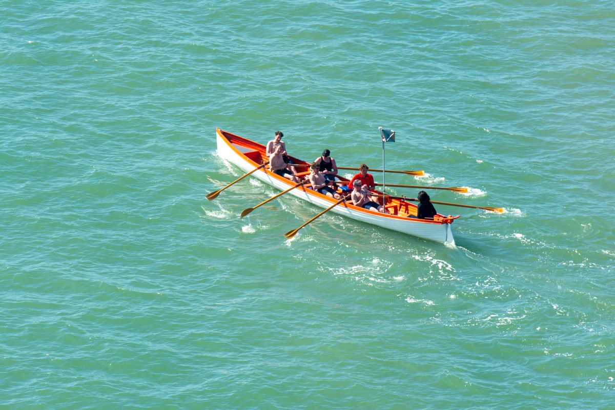 Humans Rowing High Angle Shot Of People Rowing Boat · Free Stock Photo