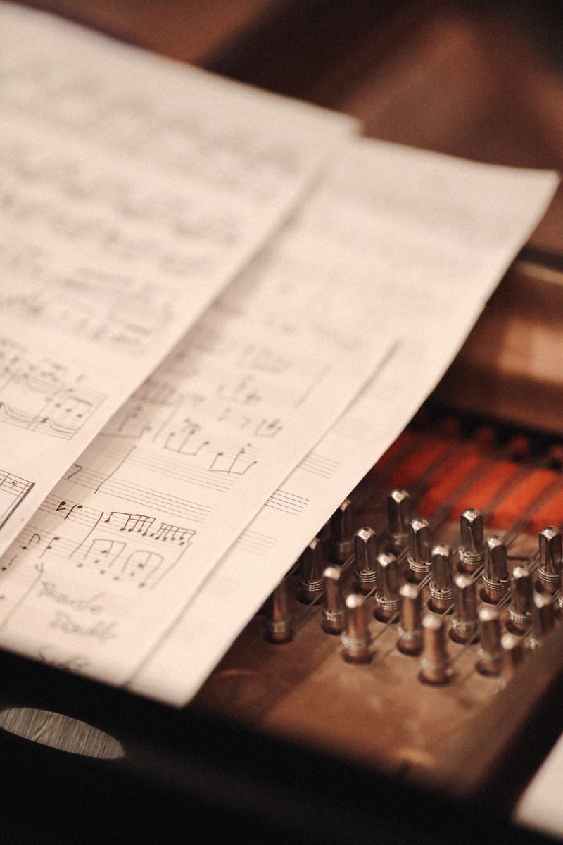 Partitura detallada sobre cuerdas de piano
