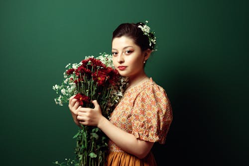 Brunette with Bouquet