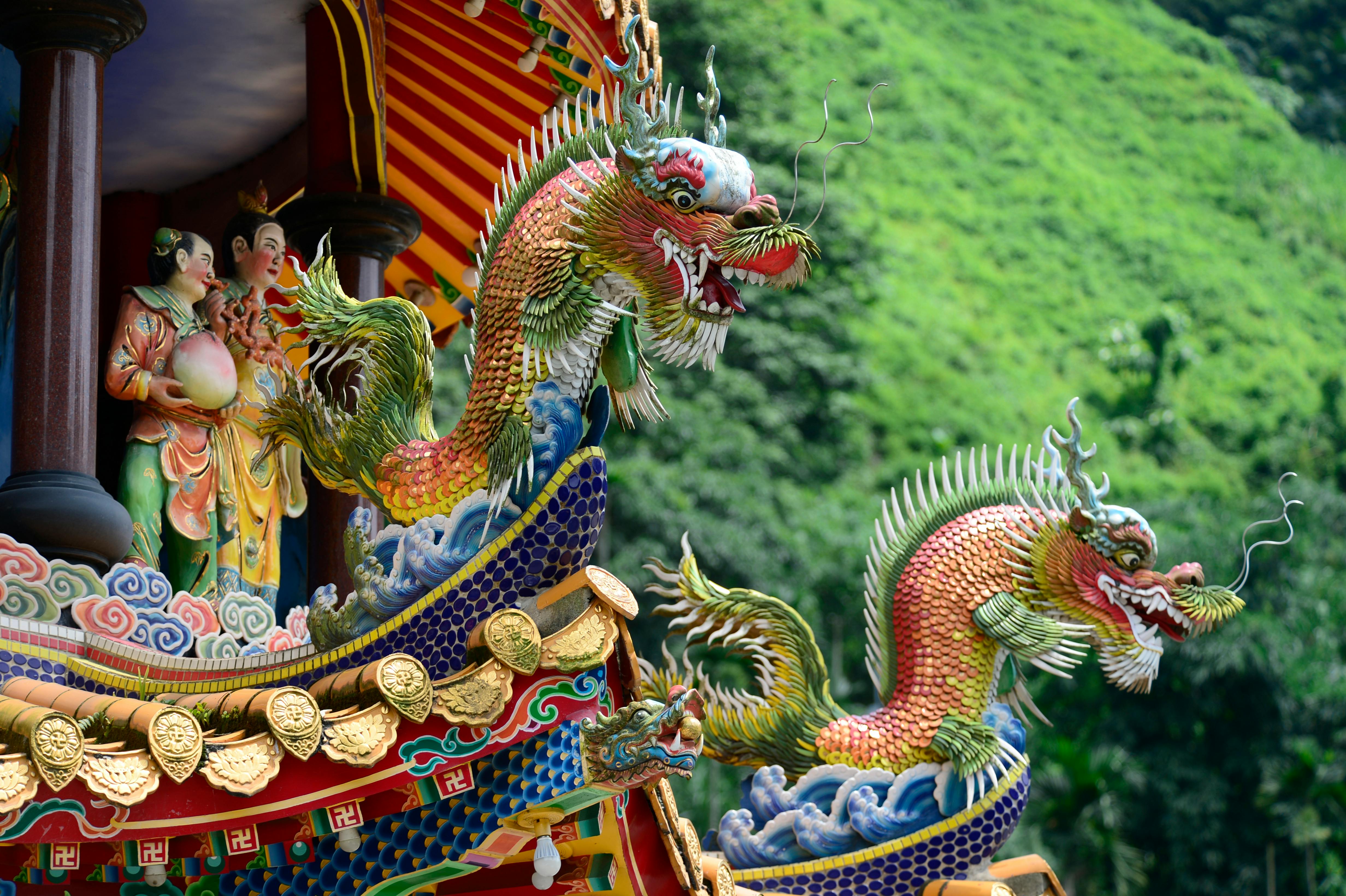 Vivid hand-painted diorama of Chinese mythology figures at Haw Par Villa cultural park, Singapore