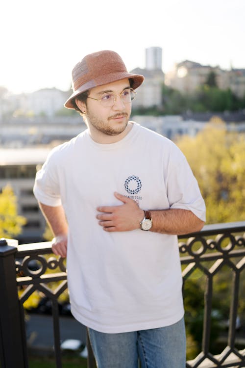Man in Hat and White T-shirt
