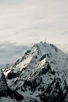 Scenic view of snowcapped Pic du Midi in the Pyrenees, France.