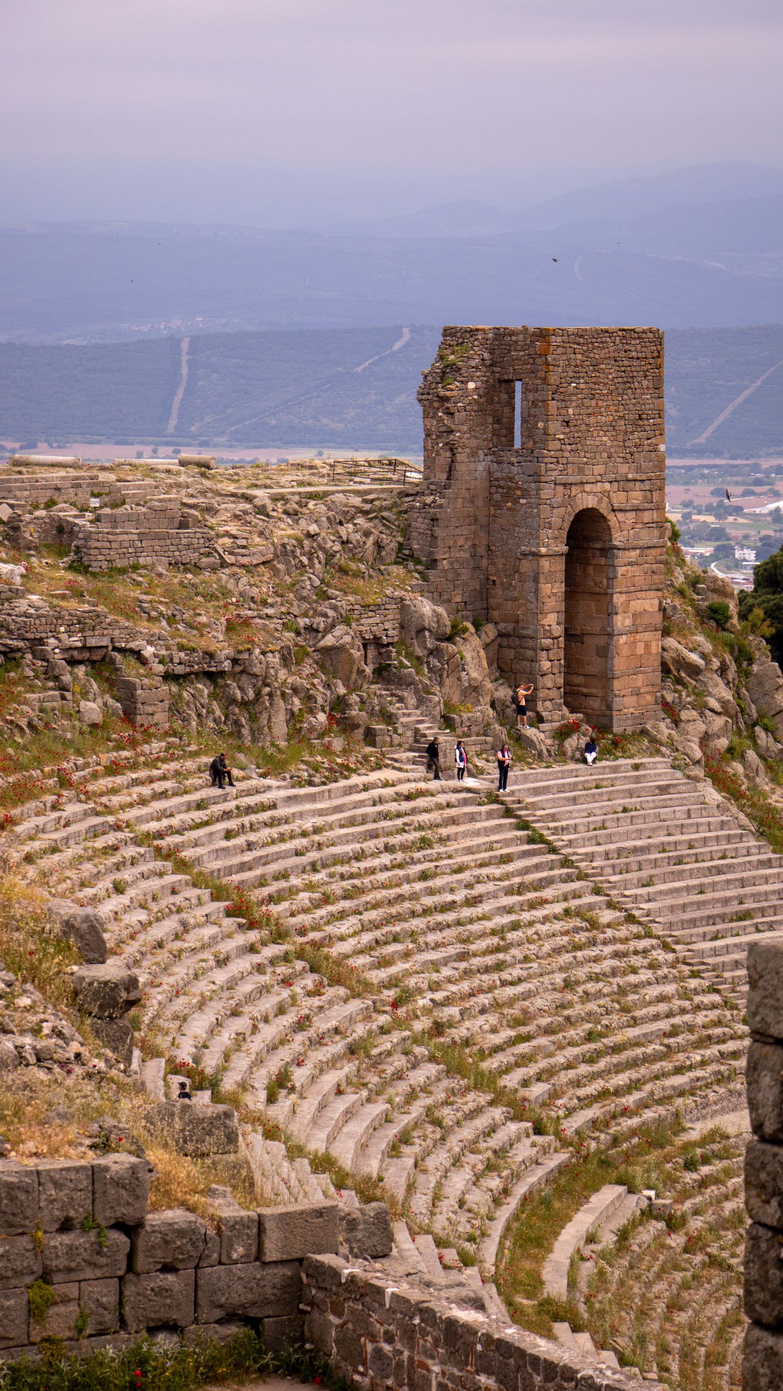 Stone seating of the ancient theater on the south slope of the Acropolis in Athens