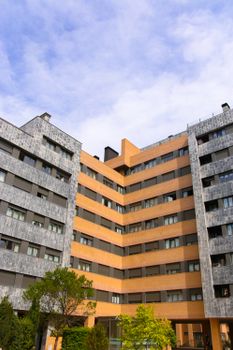 Contemporary residential building facade captured in Oviedo, Spain, showcasing modern architecture.