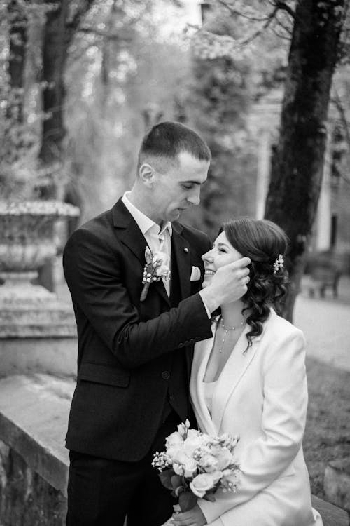 Newlyweds Posing in Park