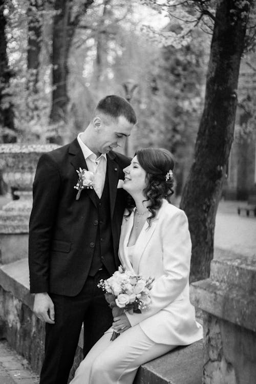 Portrait of Newlyweds Outdoors 