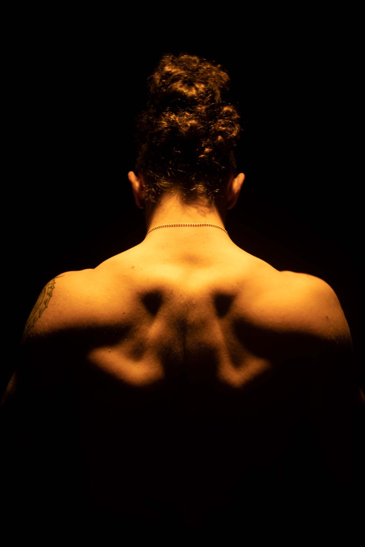 Back View Of A Man With Muscular Back In The Shadow 