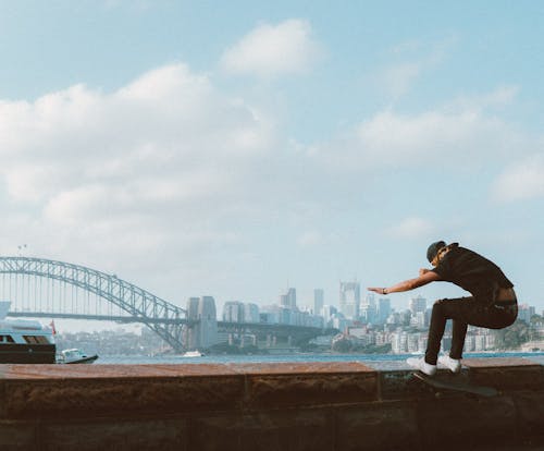 Man Doing Trick on Skateboard