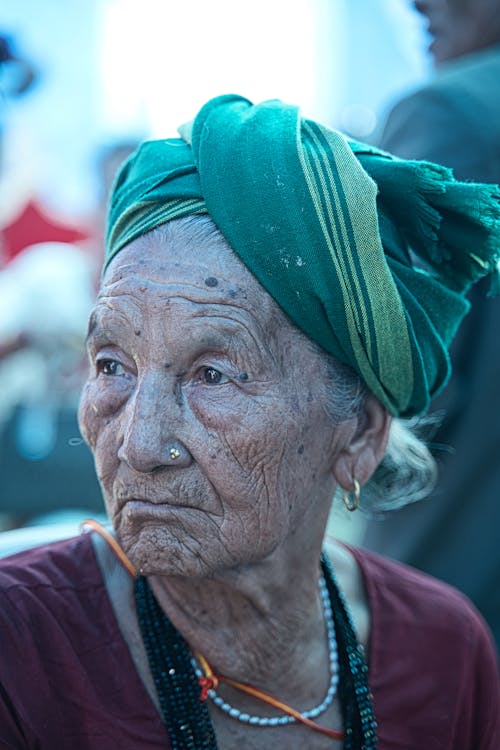Elderly Woman with Green Headscarf