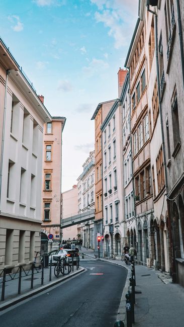 Explore the charming narrow streets of Old Lyon, showcasing traditional French architecture in Lyon, France.