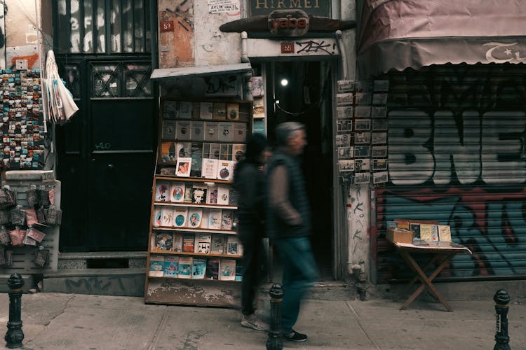 People Walking Near Bookstore In Town In Turkey