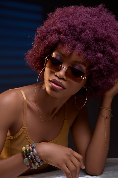 Woman Posing with Dyed Afro