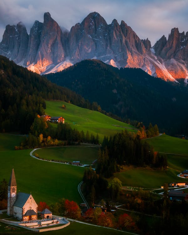 Scenic View of Mountains and Village 