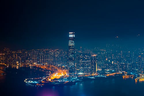 Modern Skyscrapers in Hong Kong at Night 