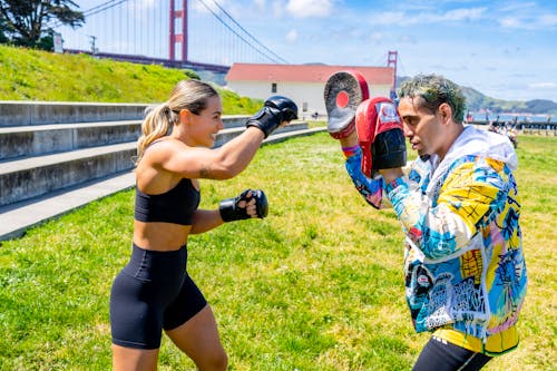 Young Woman Outdoor MMA Training on San Francisco Bay | Golden Gate Bridge