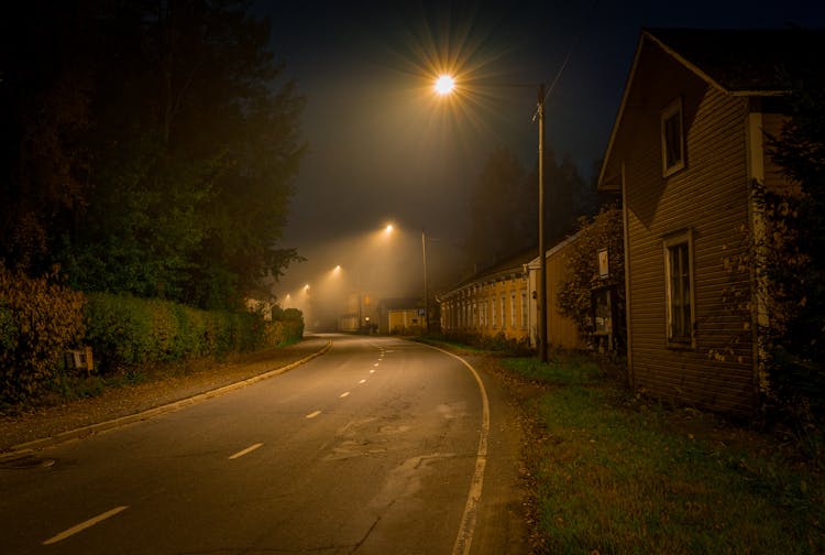 Road By The House Estate At Night 