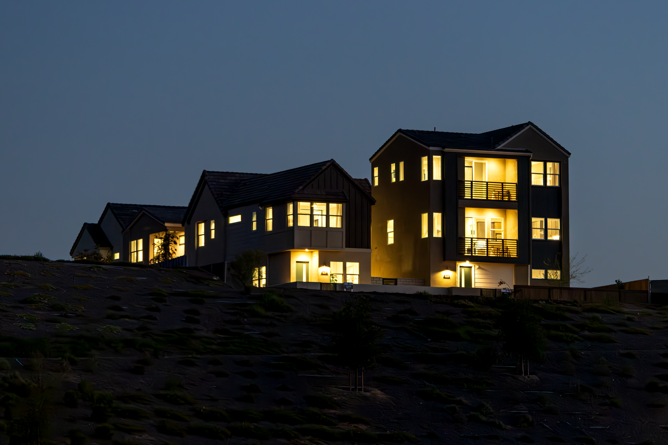 Contemporary luxury home at dusk