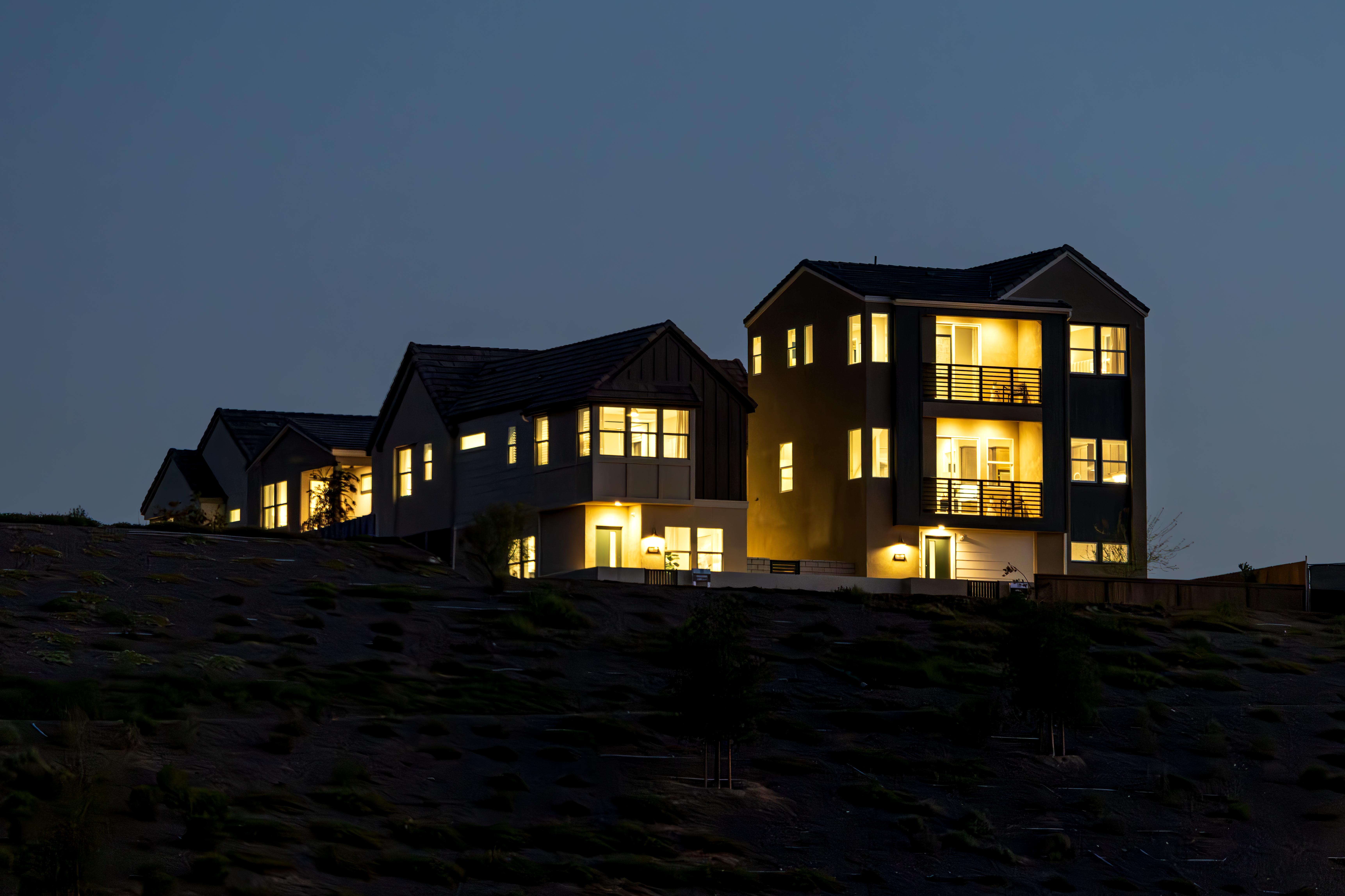 Residential Buildings on the Hill After Dusk · Free Stock Photo