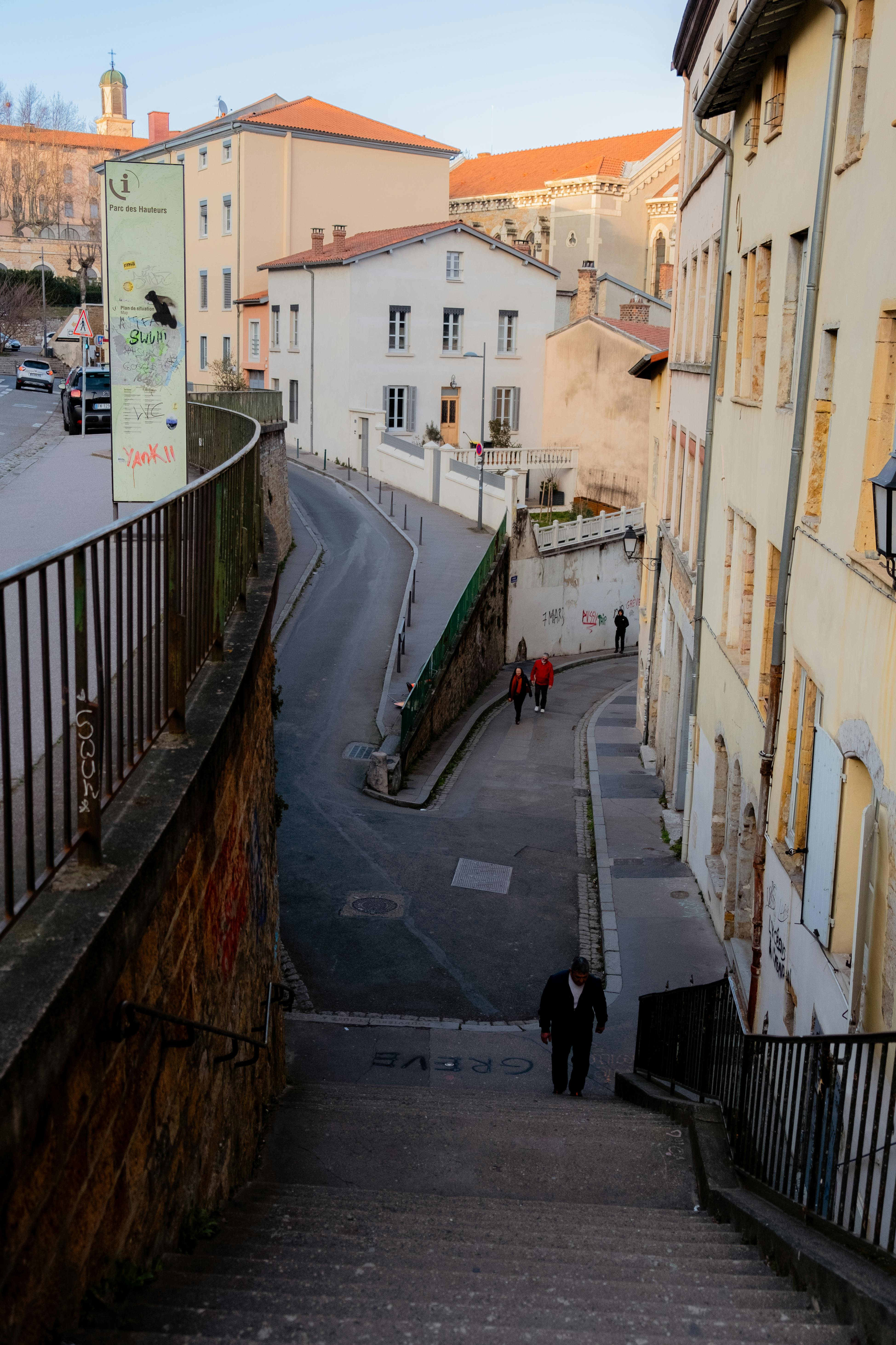 A picturesque view of winding streets and historic architecture in a European town.