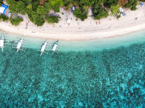 Top View of a Coastline with Boats in Philippines