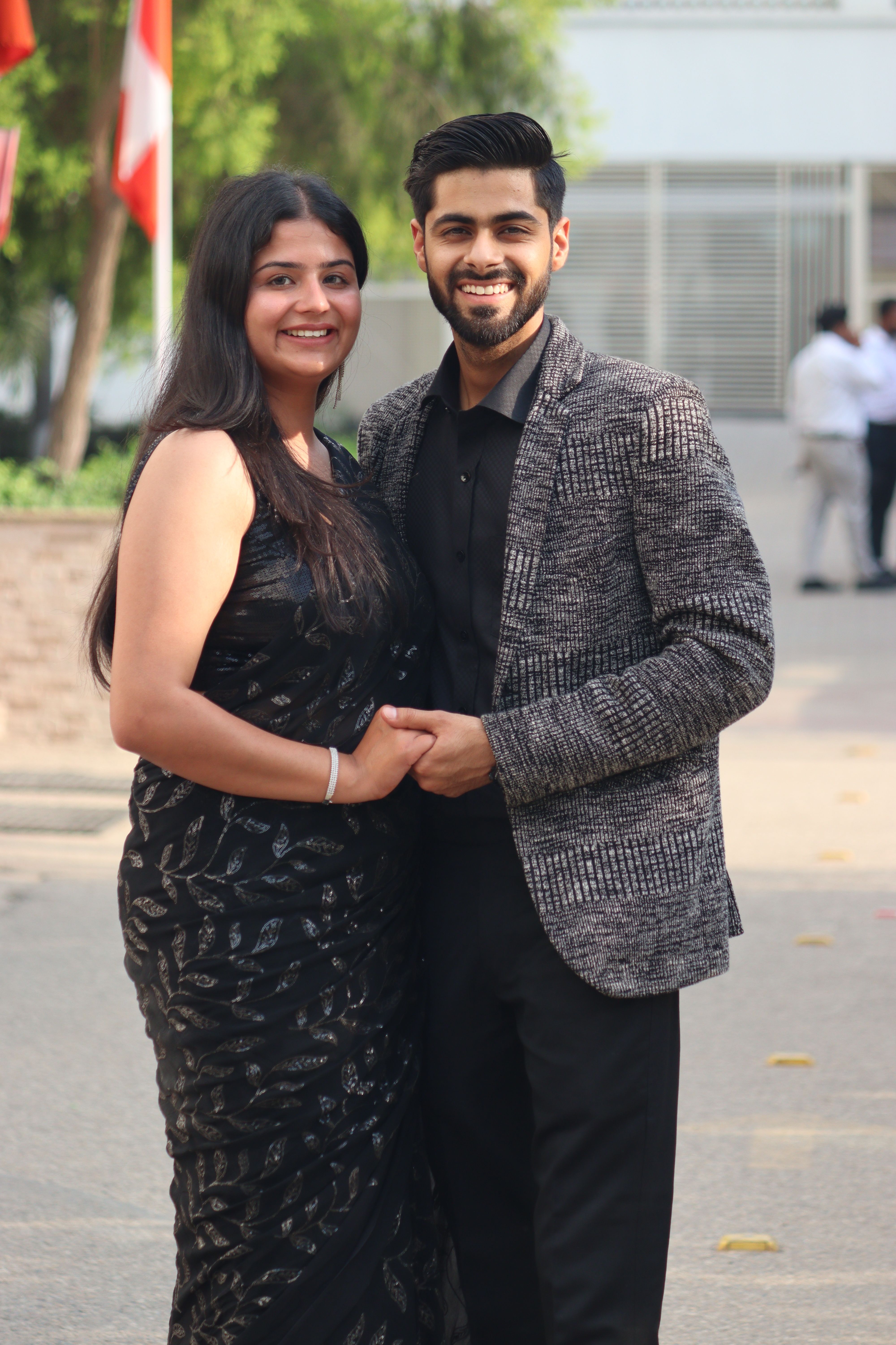 Happy couple posing together outdoors in Chandigarh, showcasing love and togetherness.