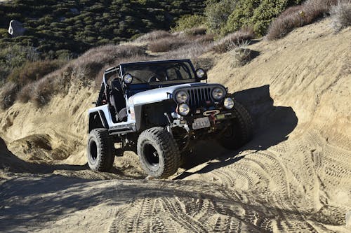 Jeep Wrangler Running on Sandy Road