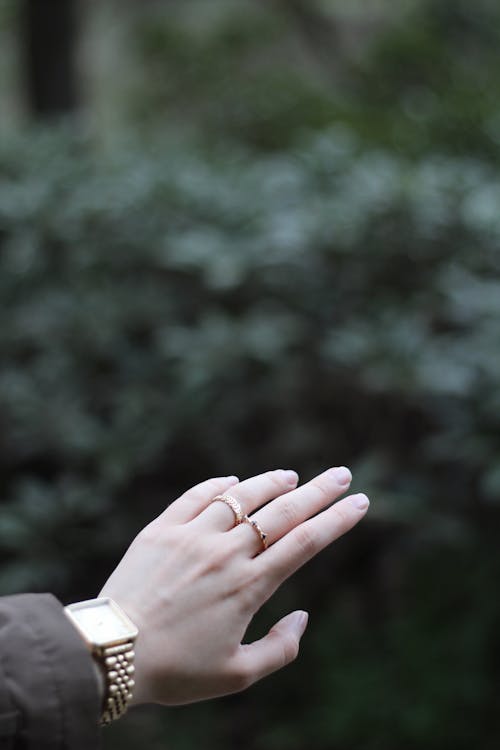 Rings and Wristwatch on Woman Hand