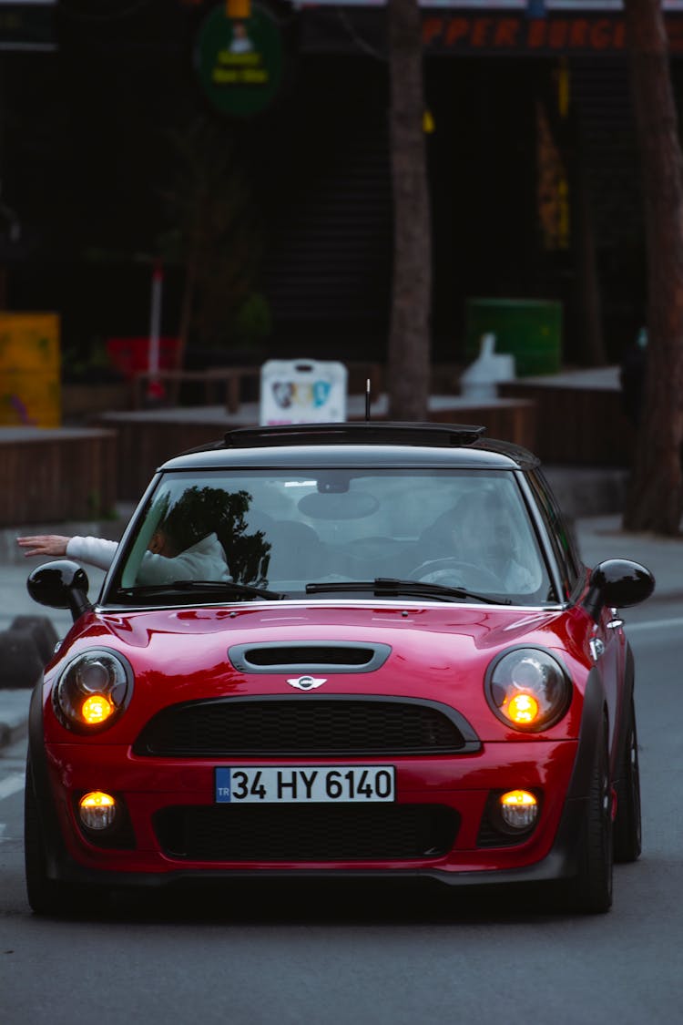 Red Mini Morris On Street