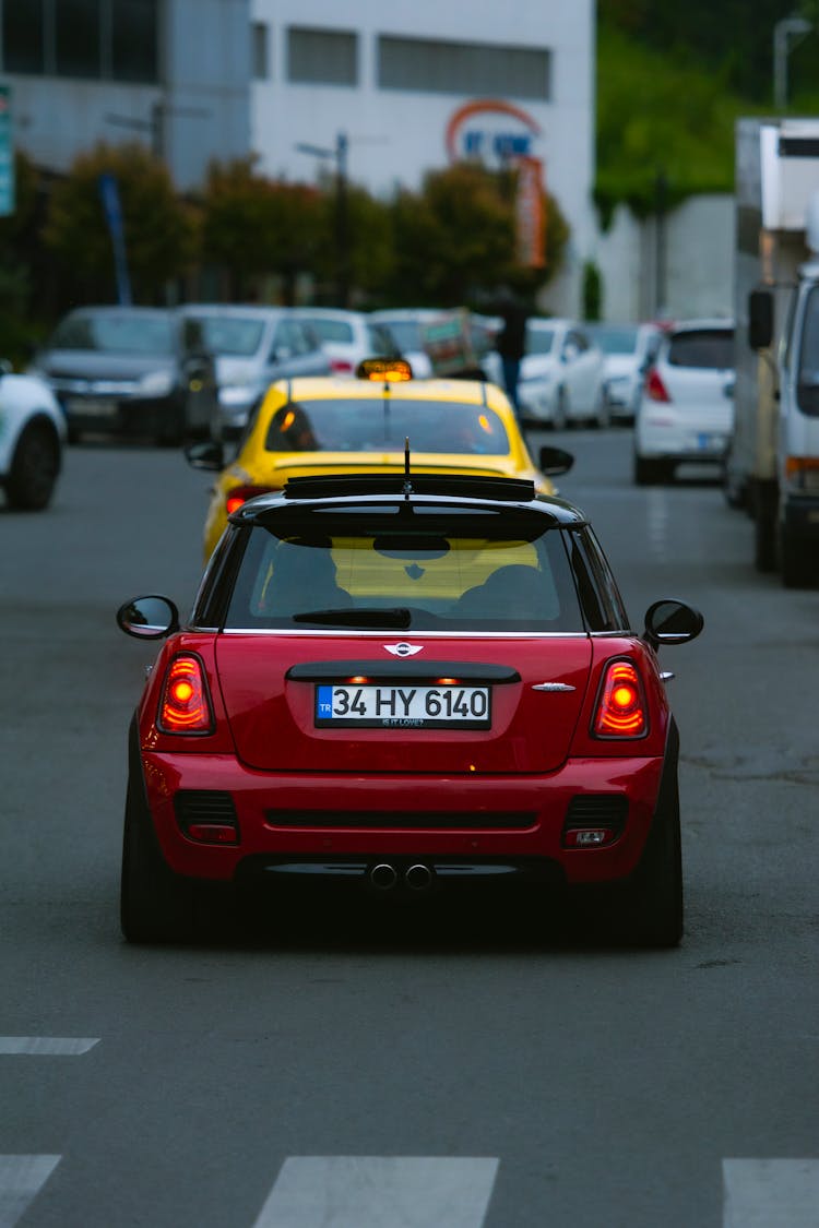 Red Mini Morris Seen From Back