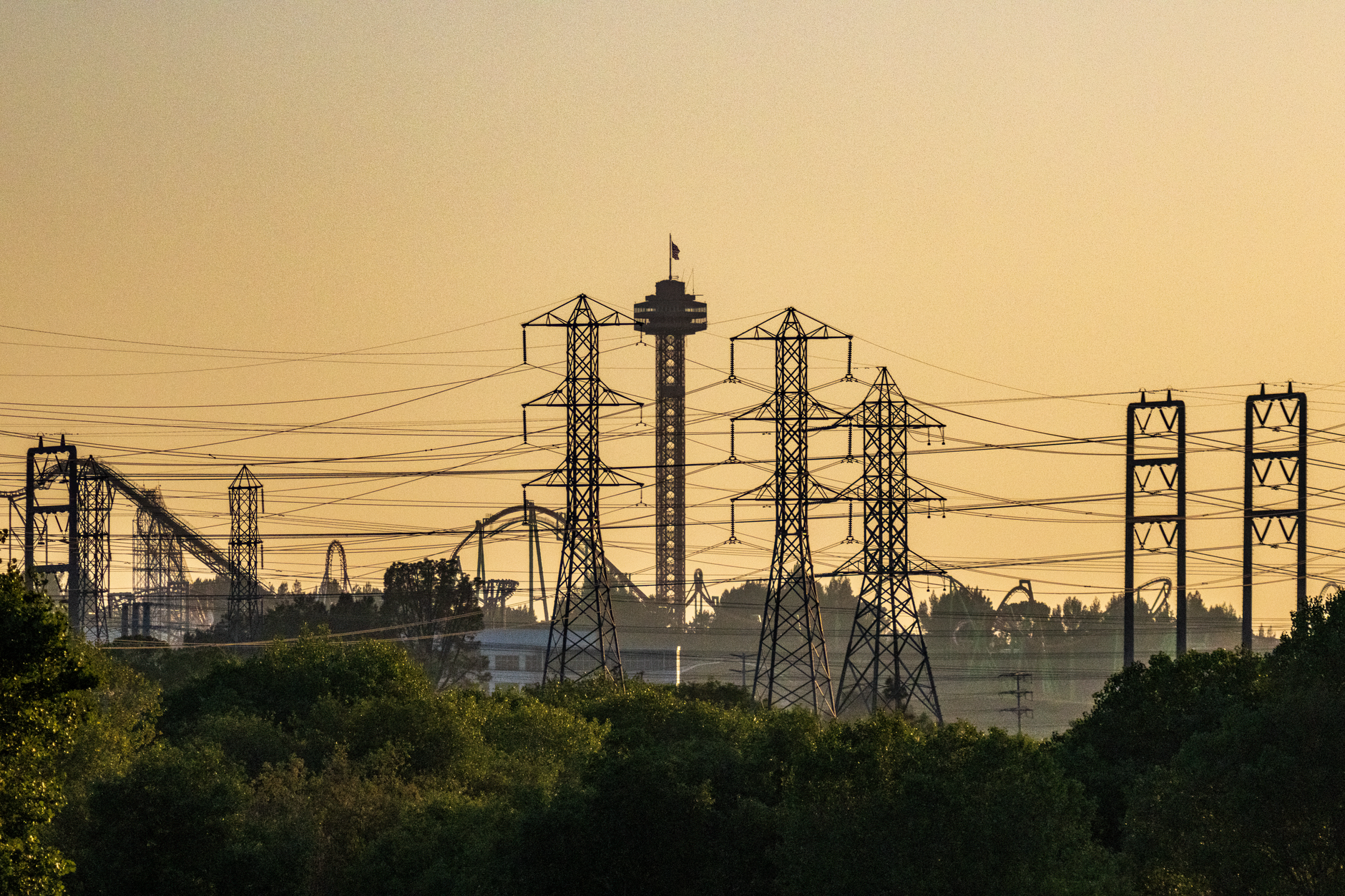 Six Flags Over Texas roller coasters skyline