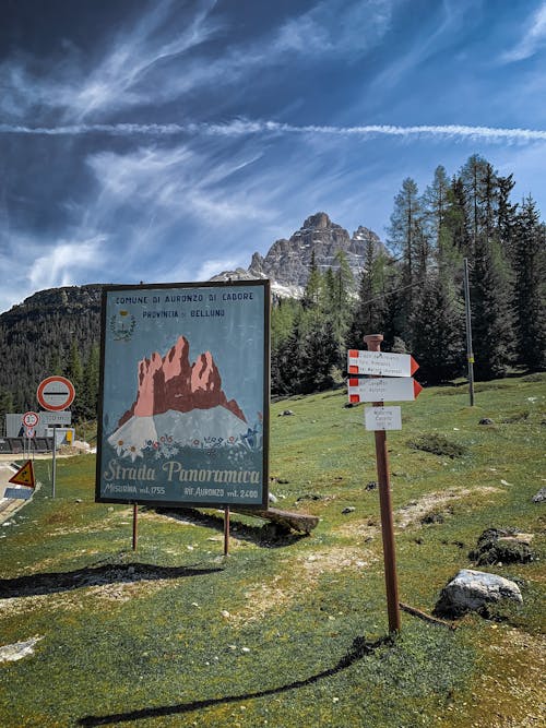 Signs near Road in Dolomites